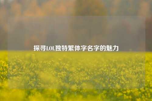 探寻LOL独特繁体字名字的魅力
