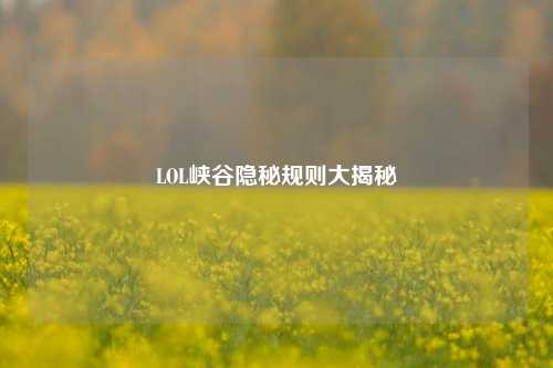 LOL峡谷隐秘规则大揭秘