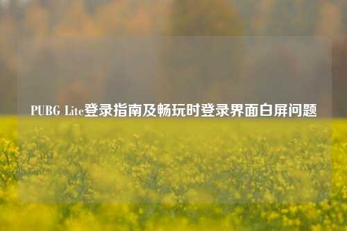 PUBG Lite登录指南及畅玩时登录界面白屏问题