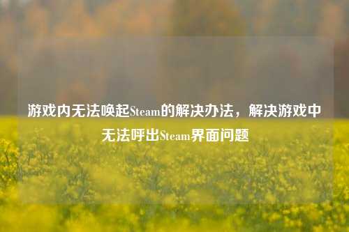 游戏内无法唤起Steam的解决办法,解决游戏中无法呼出Steam界面问题
