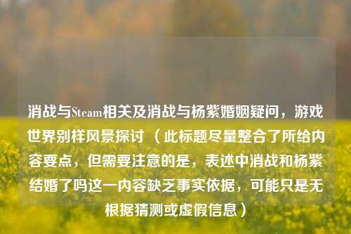 消战与Steam相关及消战与杨紫婚姻疑问，游戏世界别样风景探讨 （此标题尽量整合了所给内容要点，但需要注意的是，表述中消战和杨紫结婚了吗这一内容缺乏事实依据，可能只是无根据猜测或虚假信息）
