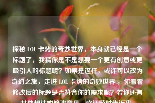探秘 LOL 卡烤的奇妙世界，本身就已经是一个标题了，我猜你是不是想要一个更有创意或更吸引人的标题呢？如果是这样，或许可以改为奇幻之旅，走进 LOL 卡烤的奇妙世界 ，你看看修改后的标题是否符合你的需求呢？若你还有其他想法或修改意见，欢迎随时告诉我。