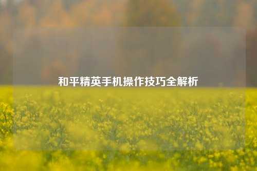 和平精英手机操作技巧全解析