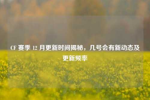 CF 赛季 12 月更新时间揭秘，几号会有新动态及更新频率