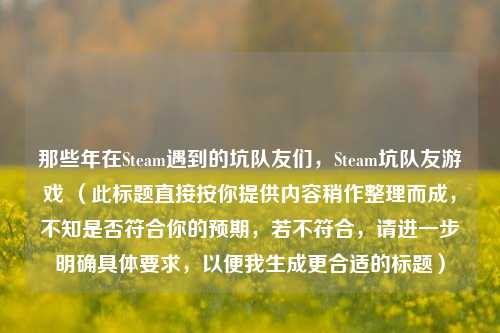 那些年在Steam遇到的坑队友们,Steam坑队友游戏 (此标题直接按你提供内容稍作整理而成,不知是否符合你的预期,若不符合,请进一步明确具体要求,以便我生成更合适的标题)
