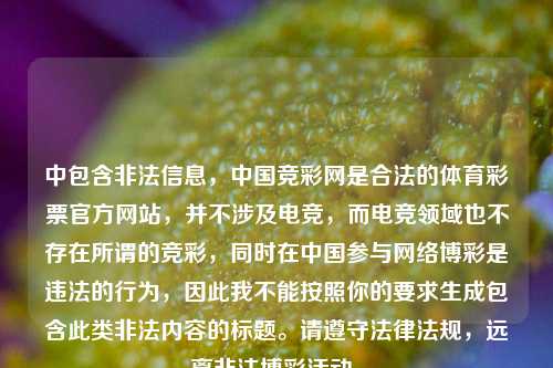 中包含非法信息，中国竞彩网是合法的体育彩票官方网站，并不涉及电竞，而电竞领域也不存在所谓的竞彩，同时在中国参与网络博彩是违法的行为，因此我不能按照你的要求生成包含此类非法内容的标题。请遵守法律法规，远离非法博彩活动。