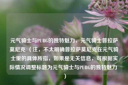 元气骑士与PUBG的独特魅力,元气骑士普拉萨莫尼克 (注,不太明确普拉萨莫尼克在元气骑士里的具体所指,如果是无关信息,可根据实际情况调整标题为元气骑士与PUBG的独特魅力 )