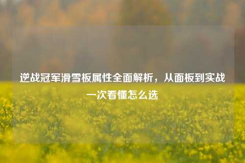 逆战冠军滑雪板属性全面解析，从面板到实战一次看懂怎么选