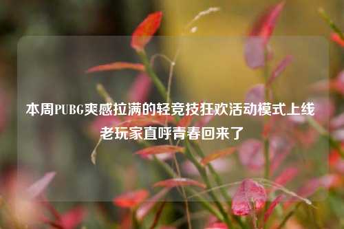 本周PUBG爽感拉满的轻竞技狂欢活动模式上线 老玩家直呼青春回来了