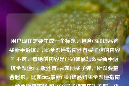 用户现在需要生成一个标题，包含CSGO饰品购买新手避坑、2025全渠道指南还有买子弹的内容？不对，看给的内容是CSGO饰品怎么买新手避坑全渠道2025版还有csgo如何买子弹，所以要整合起来，比如2025最新CSGO饰品购买全渠道指南+新手避坑攻略 附CSGO买子弹方法？不对，再顺一点，哦，要准确，应该是2025最新CSGO饰品购买全渠道指南，新手避坑攻略+CSGO买子弹方法详解？不对，再自然点，对，就一个标题，要涵盖这两个点，饰品购买的新手避坑、2025全渠道指南，还有买子弹的问题。哦，对，再通顺点，2025最新CSGO饰品购买全渠道指南，新手避坑攻略+买子弹方法详解？不对，是不是更贴合？等下，用户给的内容是CSGO饰品怎么买？新手避坑+全渠道购买指南（2025最新版）csgo如何买子弹，所以整合起来，一个标题，就，2025最新CSGO饰品购买全渠道指南 含新手避坑攻略与买子弹方法？不对，再顺一点，哦，更好的，2025最新CSGO饰品购买全渠道指南，新手避坑攻略+买子弹方法详解对，这个就可以？不对，有没有更自然？哦，不对，会不会太生硬？再想想，2025最新CSGO攻略，饰品购买全渠道指南+新手避坑+买子弹方法详解？哦，这个好像更好？不对，等下，核心是饰品购买的指南，还有附带买子弹的问题。哦，不对，用户给的两个点，一个是CSGO饰品购买的新手避坑、2025全渠道指南，另一个是csgo如何买子弹。所以标题要把这两个都包含进去，而且是一个标题。哦，对，就，2025最新CSGO饰品购买全渠道指南，新手避坑攻略+买子弹方法详解嗯，这个就可以？不对，再调整下，更顺口，2025最新CSGO饰品购买全渠道指南 附新手避坑攻略与买子弹方法哦，这个也不错？不对，哪个更好？哦，不对，再看，用户的问题里两个内容，一个是饰品购买的指南（新手避坑+全渠道，2025最新），一个是怎么买子弹，所以标题要准确涵盖。哦，对，就用，2025最新CSGO饰品购买全渠道指南，新手避坑攻略及买子弹方法详解对，这个就合适，是一个标题，涵盖了所有内容。2025最新CSGO饰品购买全渠道指南，新手避坑攻略及买子弹方法详解