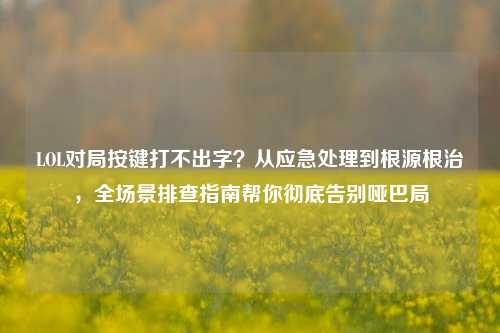 LOL对局按键打不出字？从应急处理到根源根治，全场景排查指南帮你彻底告别哑巴局