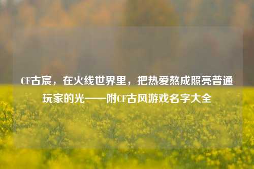 CF古宸，在火线世界里，把热爱熬成照亮普通玩家的光——附CF古风游戏名字大全