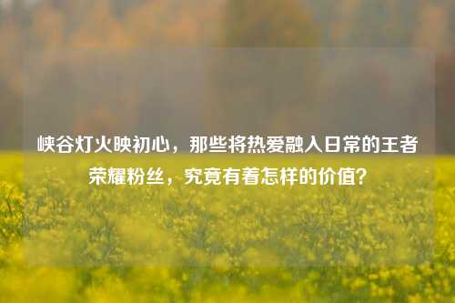 峡谷灯火映初心，那些将热爱融入日常的王者荣耀粉丝，究竟有着怎样的价值？