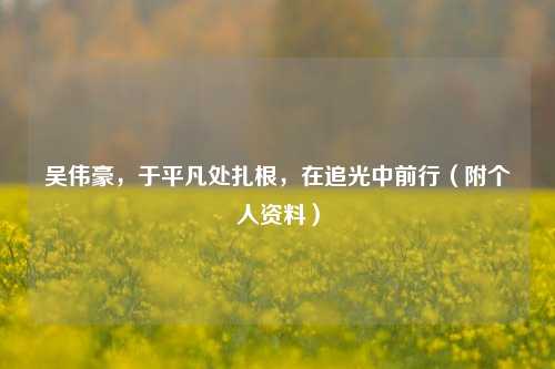 吴伟豪,于平凡处扎根,在追光中前行(附个人资料)