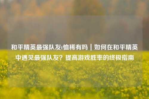 和平精英最强队友t恤稀有吗｜如何在和平精英中遇见最强队友？提高游戏胜率的终极指南