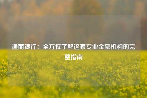 通商银行:全方位了解这家专业金融机构的完整指南