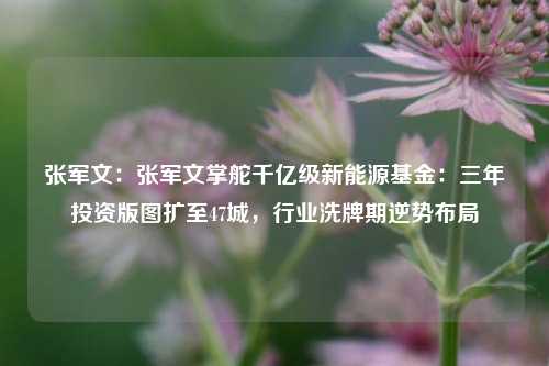 张军文：张军文掌舵千亿级新能源基金：三年投资版图扩至47城，行业洗牌期逆势布局